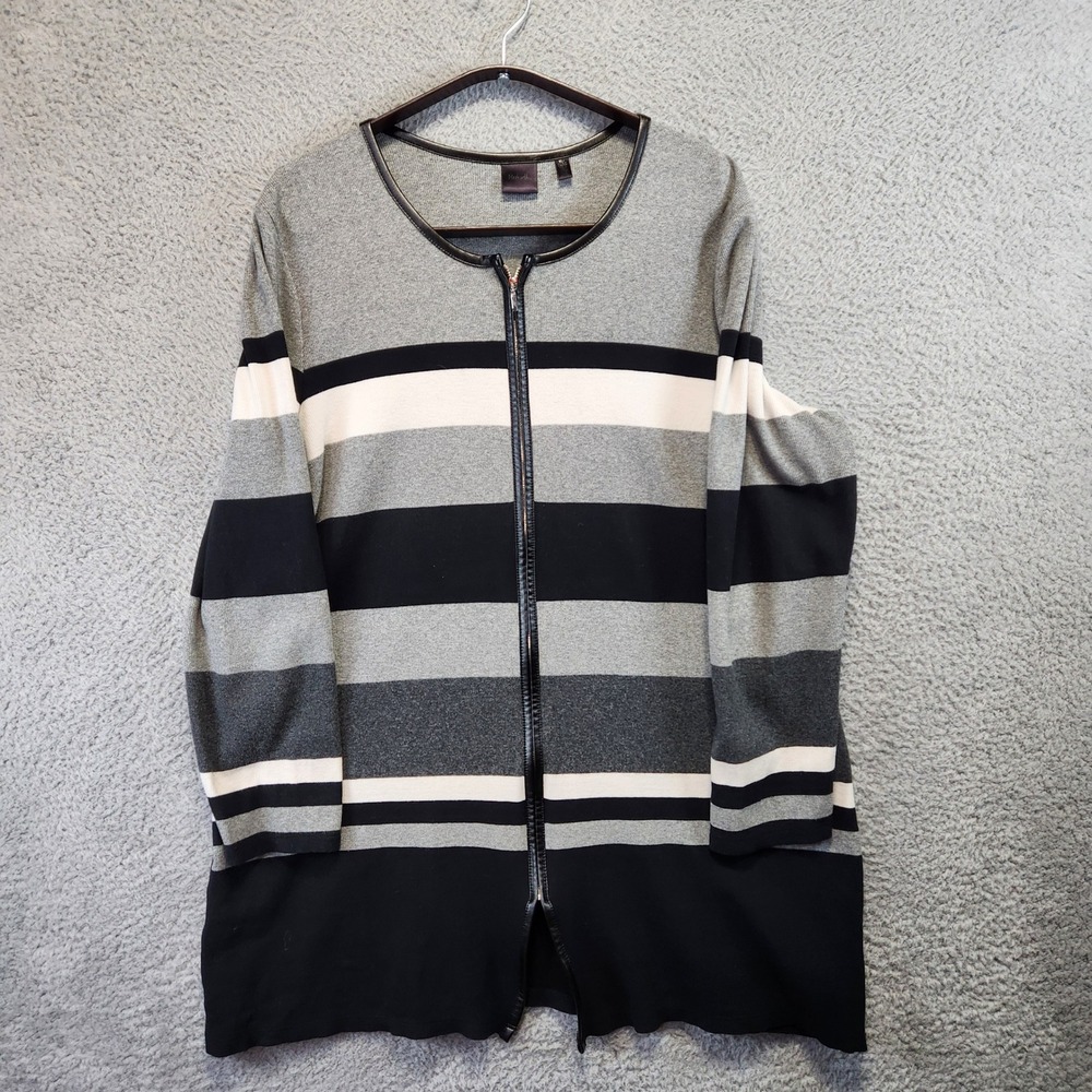 Rafaella Zip Front Cardigan‎ Sweater Womens Size XL Stripe Business Casual